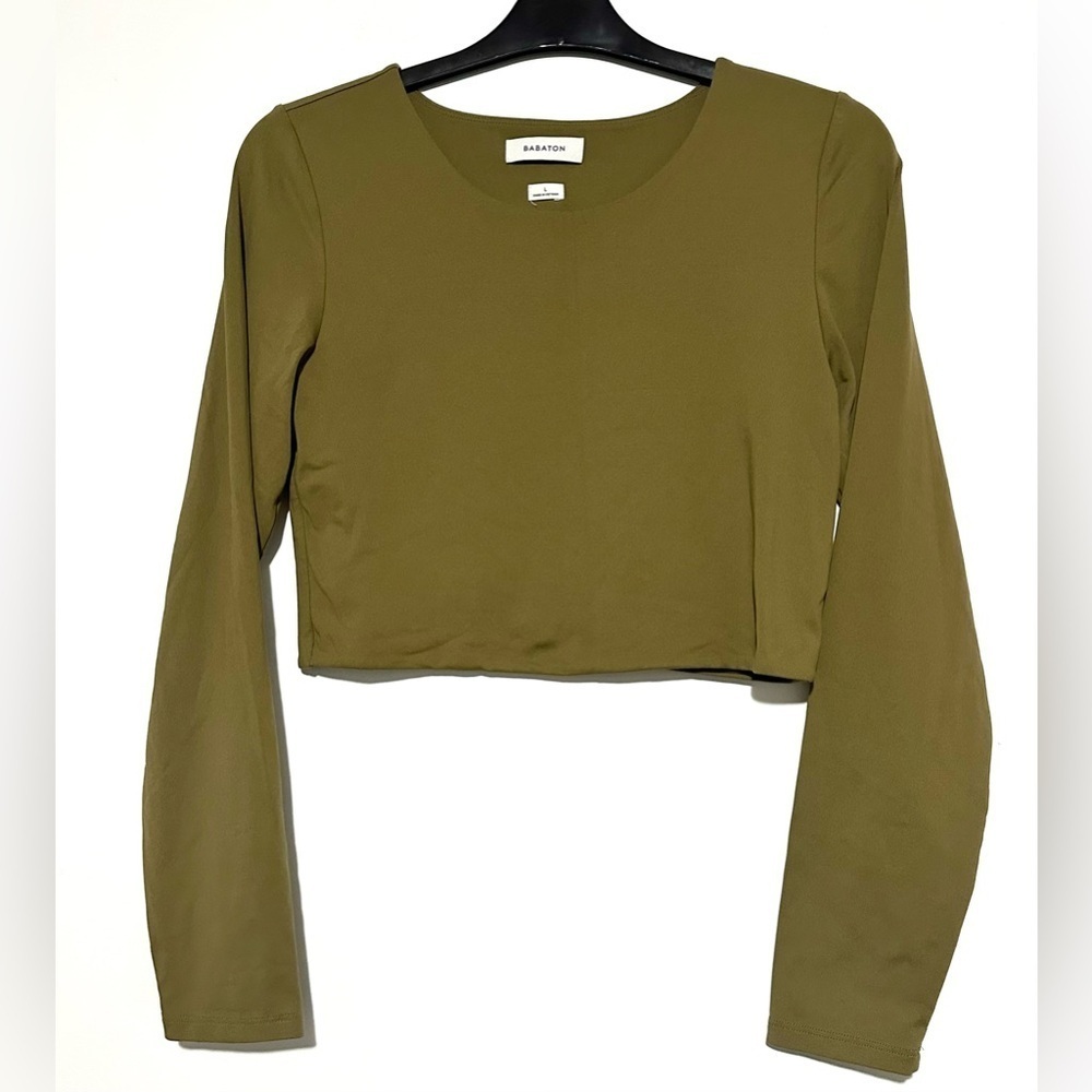 Babaton Olive Long Sleeve Crop Top Large